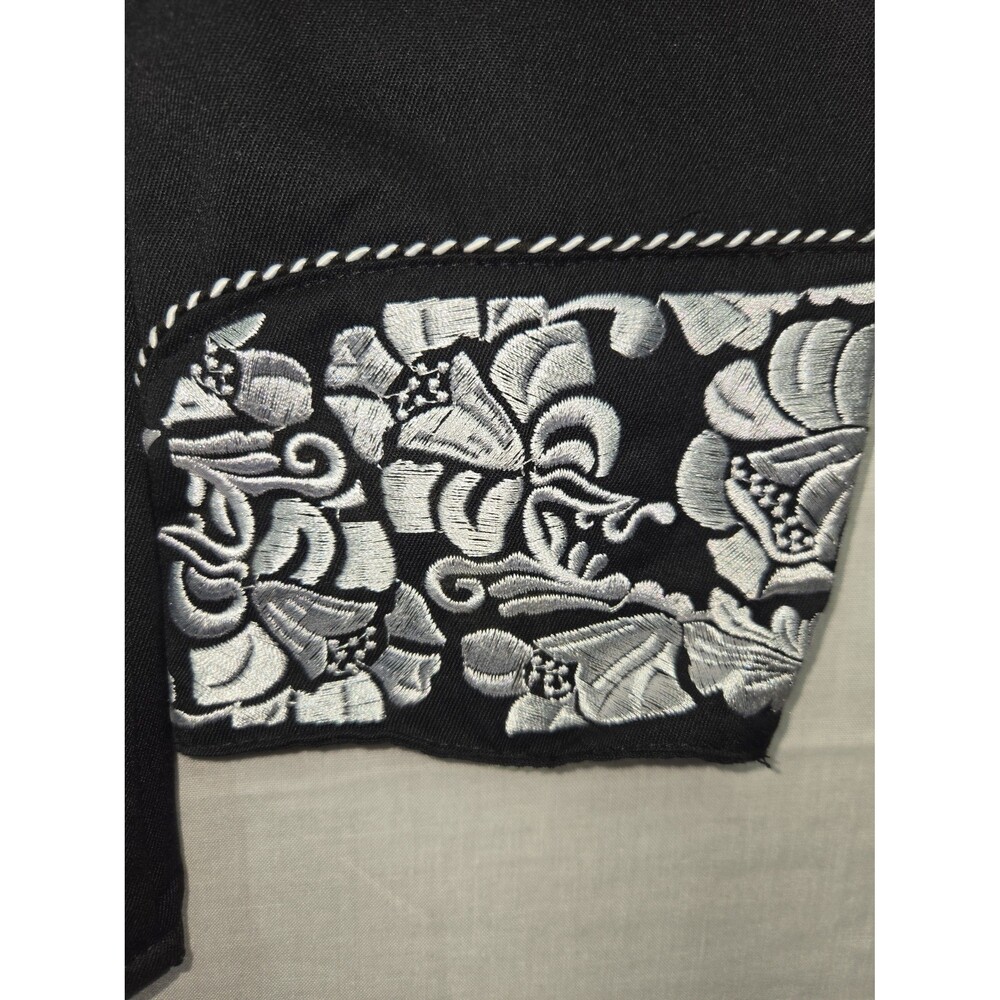 Scully Gunfighter Black White Embroidered Men's Medium Pearl Snap Western Shirt - Picture 8 of 10